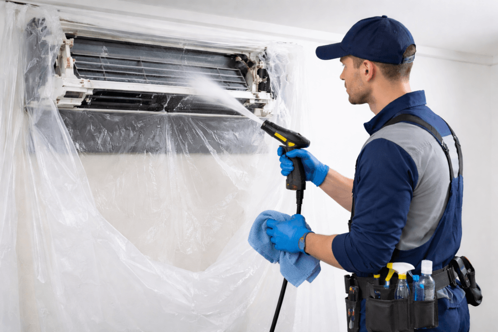 Основно почистване на вътрешно и външно тяло на климатик в София