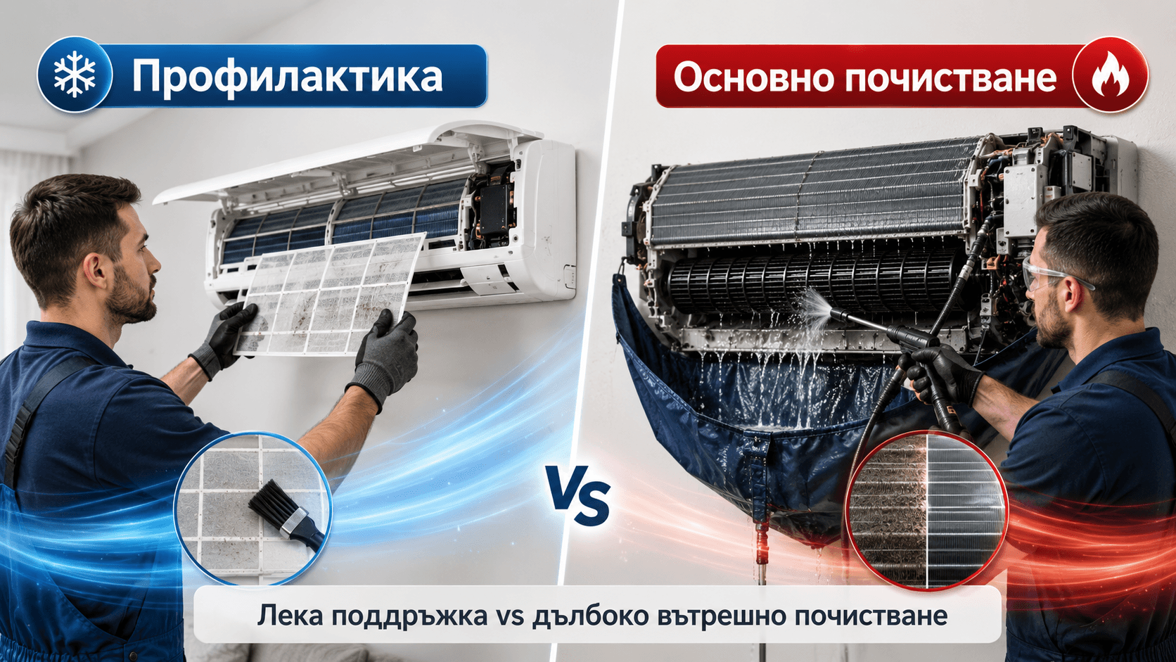 Каква е разликата между профилактика и основно почистване на климатик